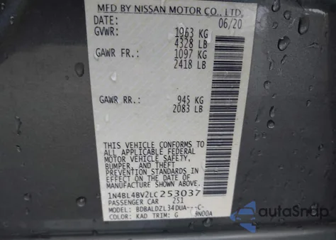 2020 Nissan Altima S Fwd z USA, uszkodzony, nr VIN 1N4BL4BV2LC253037